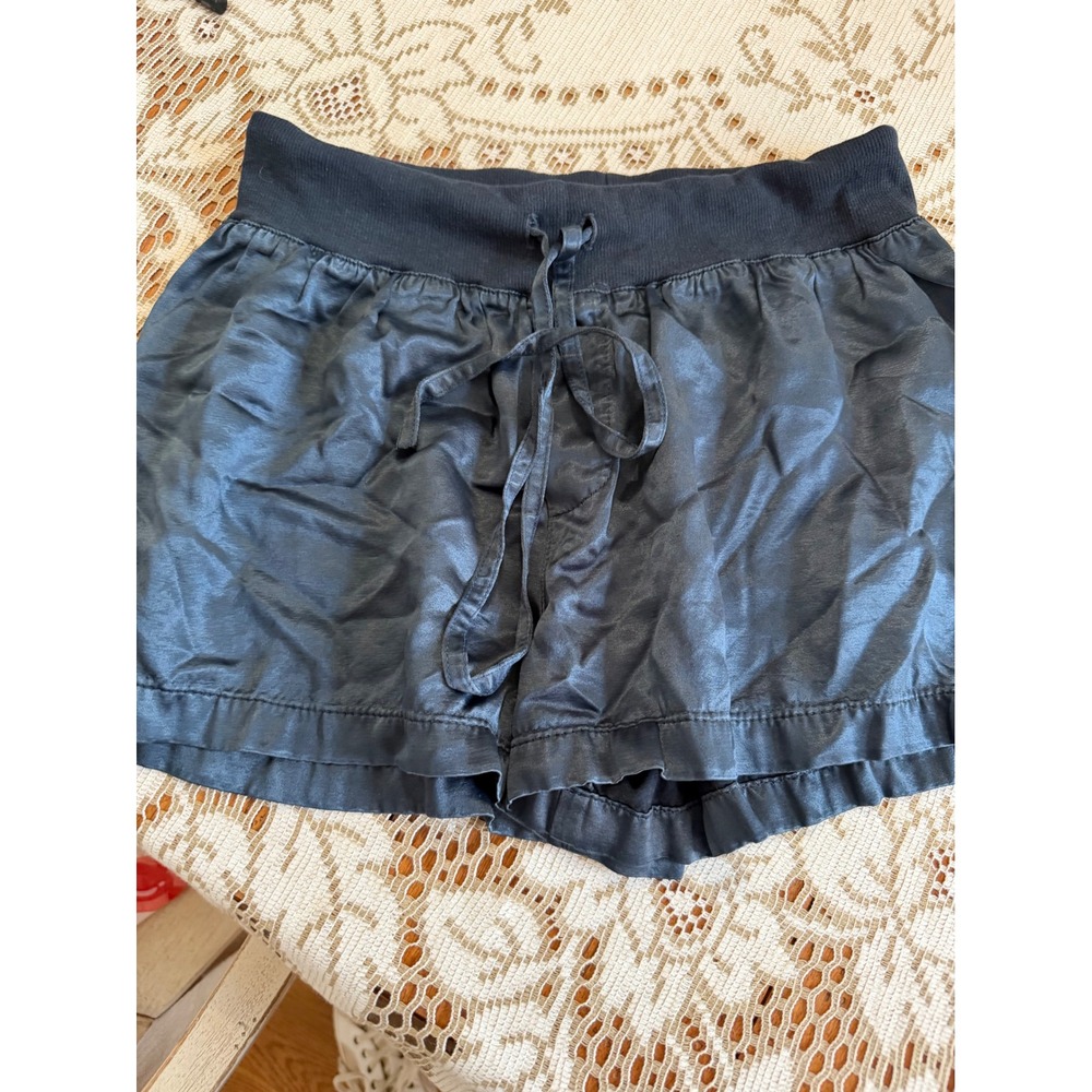 PJ Harlow Jackie Satin Lounge Shorts Navy Blue Ribbed Waistband XS